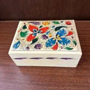 Stunning Folk Art Decorative Box with Multicolor Design